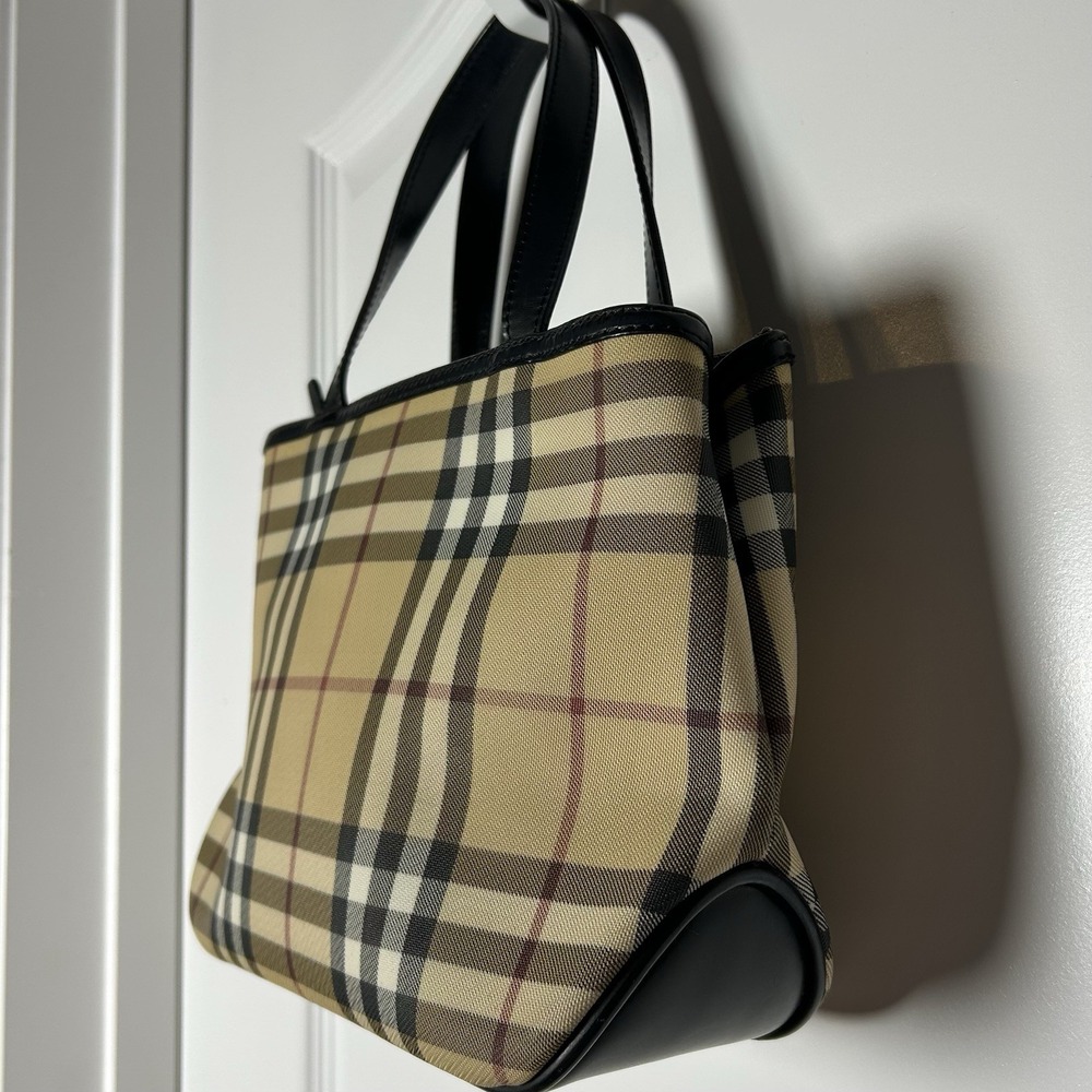Burberry Yellow Tan Plaid Tote with Black Handles - Picture 2 of 7